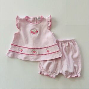 Kissy Kissy 3-6 Months Baby Girl Pink Strawberry Top Shorts Set Outfit Pima Cott
